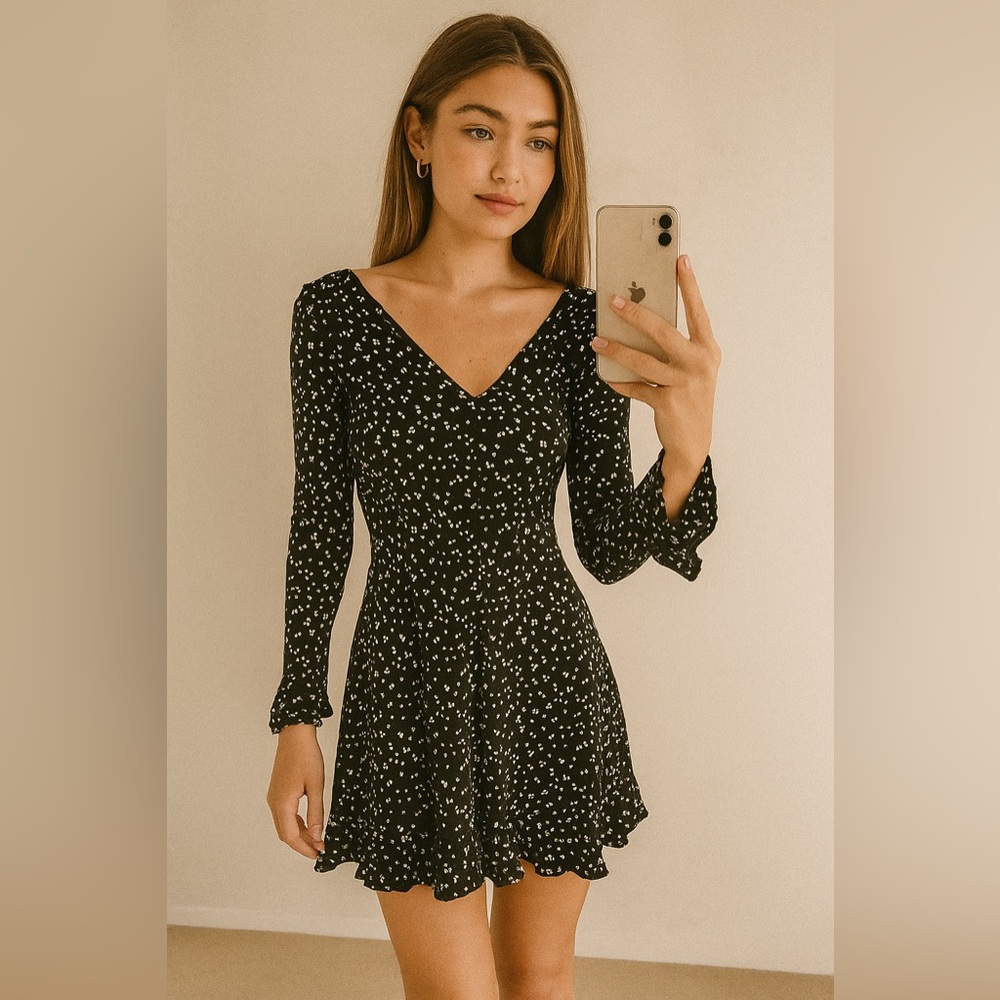 MINKPINK Black and White Long Sleeve Dress